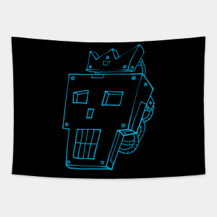 Niche Skull Island Mod Art  Blue Line Skull Tapestry