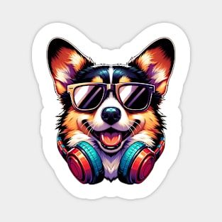 Pembroke Welsh Corgi as Smiling DJ with Headphones and Sunglasses Magnet