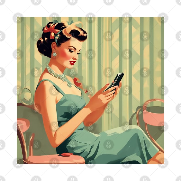 Retro Mobile Smartphone  Connect Vintage Art Pin up Girl by di-age7