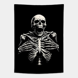 Vintage 90s Skeleton Ripping Rib Cage T-Shirt - Edgy Gothic Tee Tapestry