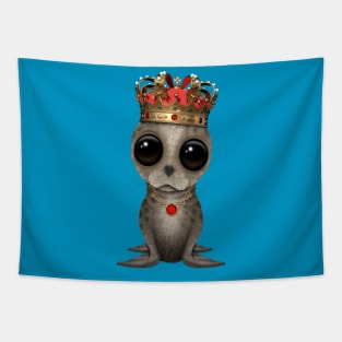 Cute Baby Seal Wearing Crown Tapestry