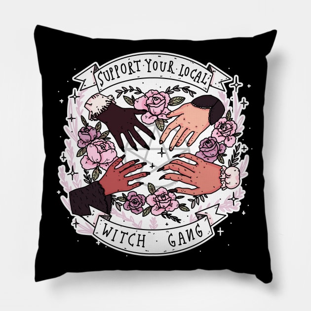 support your local witch gang [wht on blk] Pillow by chiaraLBart