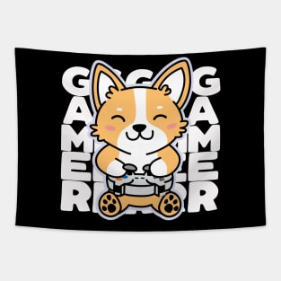 Cute Corgi Playing Video Games Gamer Kawaii Tapestry