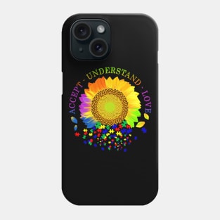 Autism Awareness Shirts Sunflower Accept Understand Love - Cute Funny Graphic Puzzle Autism Mom Phone Case