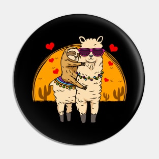 Sloth Riding Llama Cute Fluffy Lama & Sleepy Sloth Pin