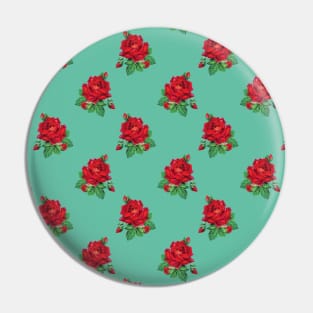 Red vintage roses on aqua Pin