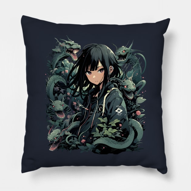 Japanese Anime Girl Dragons Pillow by ygxyz