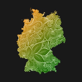 Colorful mandala art map of Germany with text in green and orange T-Shirt