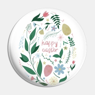 Happy Easter egg decorated with flowers and plants Pin