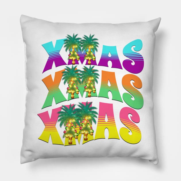 Christmas in july tropical palm tree Pillow by Groovy Dreams