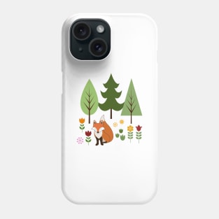 Scandinavian Style Fox Flowers Trees Illustration Phone Case