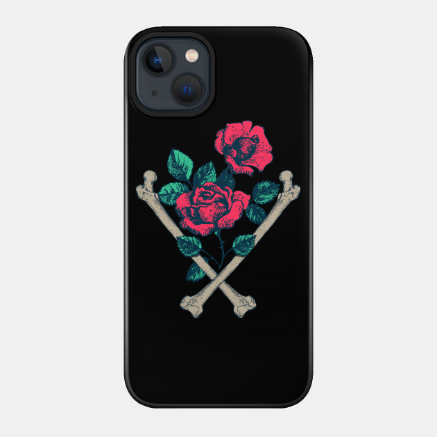 Cross Bones And Roses - Rose - Phone Case