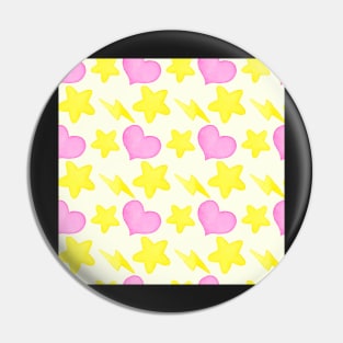 Watercolor pattern with hearts, stars and lightnings Pin