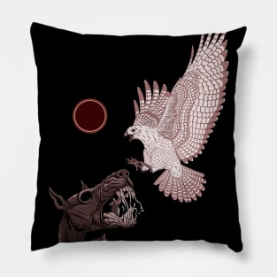 Black dog Vs White hawk (red version) Pillow