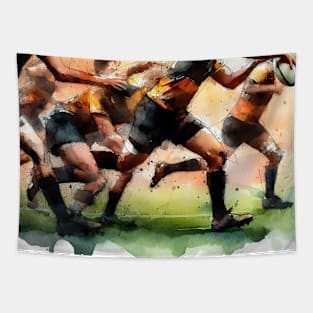 Artistic illustration of men playing rugby Tapestry