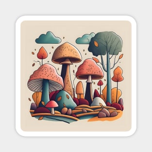 Autumn Landscape with Mushrooms Drawing Magnet