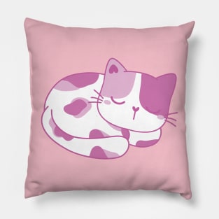 Calico Kitty sleeping pink and white Pillow