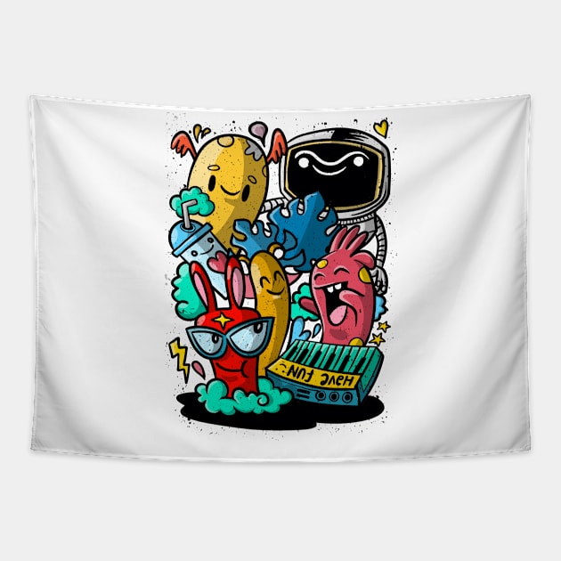 Cute  Monsters group ,Set of funny cute monsters Tapestry by 9georgeDoodle