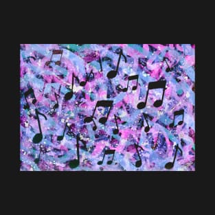 Wild Pink and Purple Watercolor Music Note Silhouettes T-Shirt