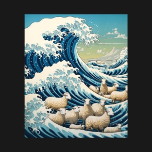 Japanese Kawaii Sheep Great Wave Off Kanagawa T-Shirt