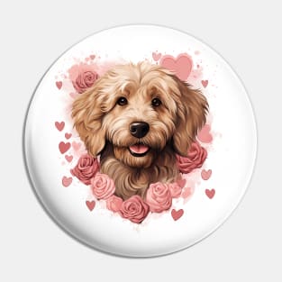 Goldendoodle Dog with hearts Pin