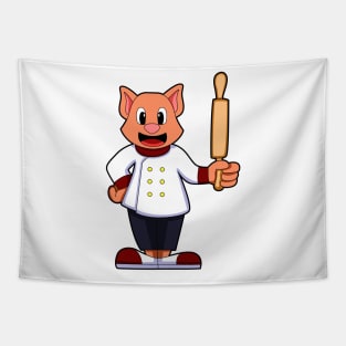 Cat as Cook with Cooking apron & Rolling pin Tapestry