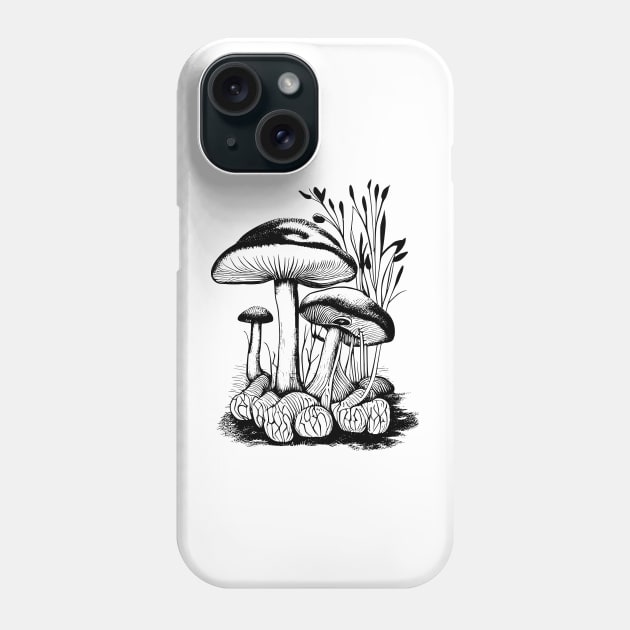 Mushroom line art wild garden collection tattoo style drawing Phone Case by jen28