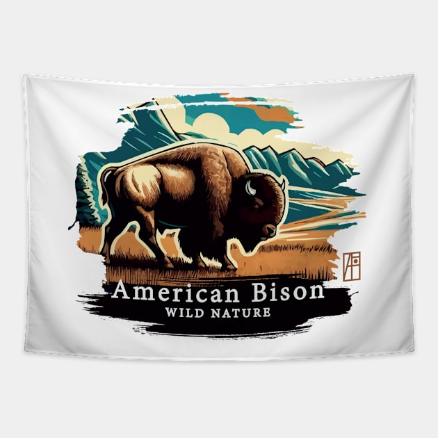 American Bison - WILD NATURE - BISON -6 Tapestry by ArtProjectShop