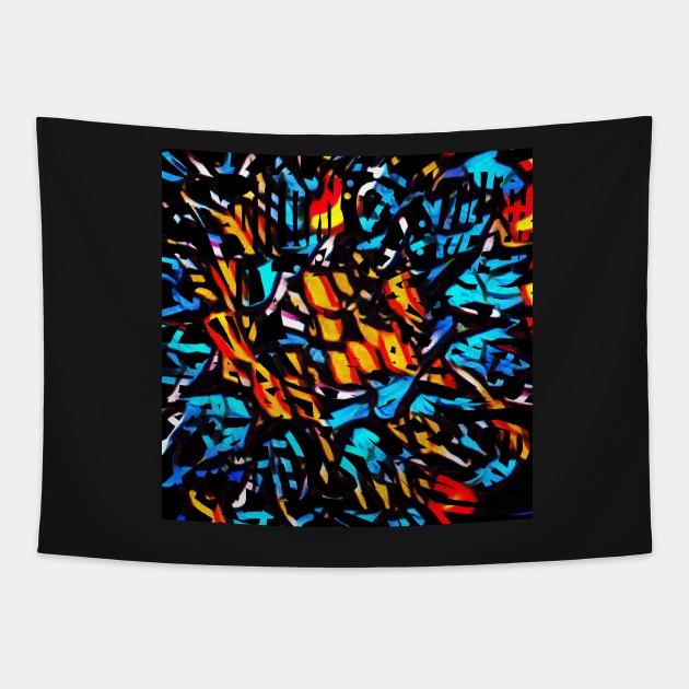 Electric Storm. Abstract design featuring bold primary colors. Tapestry by innerspectrum