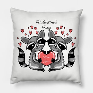 Racoon love you valentine Pillow