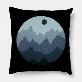 Blue Monochromatic Mountain Range in a Circle Pillow