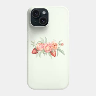 Strawberry and peony watercolor flowers Phone Case