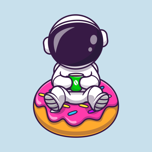 Cute Astronaut With Doughnut And Coffee Cartoon by Catalyst Labs