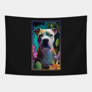 American Staffordshire Terrier Pitbull Vibrant Tropical Flower Tall Digital Oil Painting Portrait  5 Tapestry