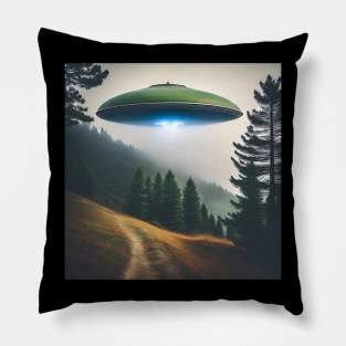 UFO over Pine Trees Pillow