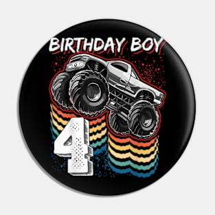 Birthday Boy 4 Monster Truck 4Th Birthday Pin