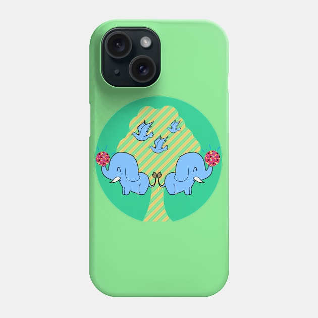 Two elephants make friends, bright forests, abundance of forests, express the happiness of wildlife. Phone Case by Aekasit weawdee