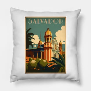 Salvador Brazil Vintage Travel Art Poster Pillow