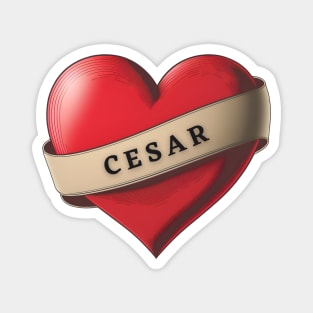 Cesar - Lovely Red Heart With a Ribbon Magnet