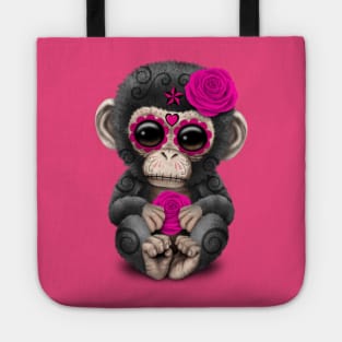 Pink Day of the Dead Sugar Skull Baby Chimp Tote