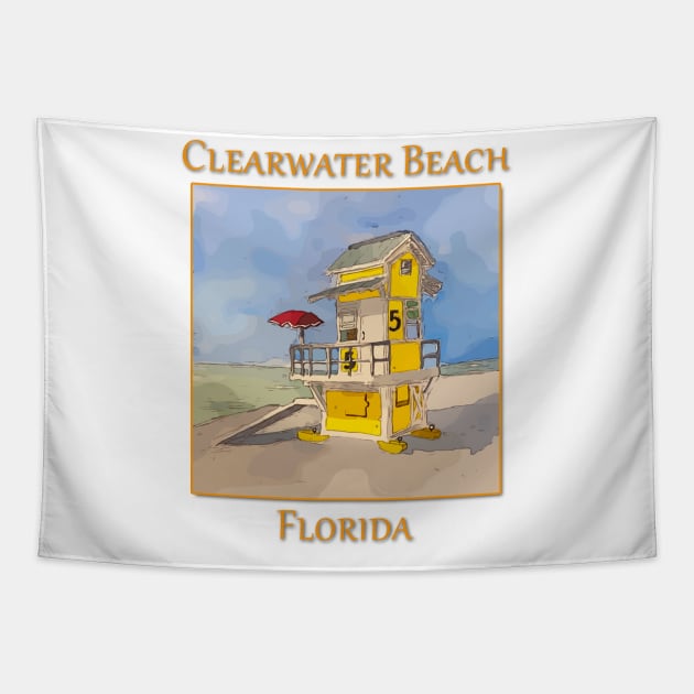 Cute lifeguard tower in Clearwater Beach Florida Tapestry by WelshDesigns