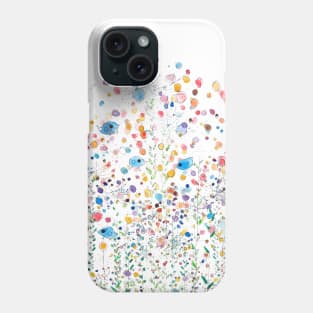 bstract colorful wildflowers and birds watercolor Phone Case