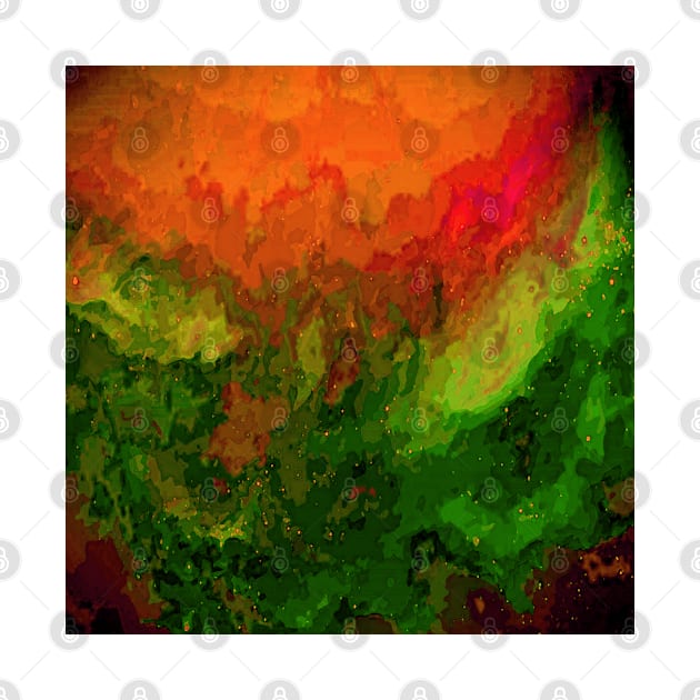 Oceanic Waves Digital Painting in Orange, Red, Green by BirdsnStuff