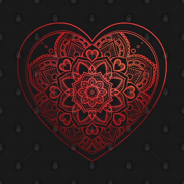 Heart in Mandala and Red zentangle patterns by AudreyJanvier