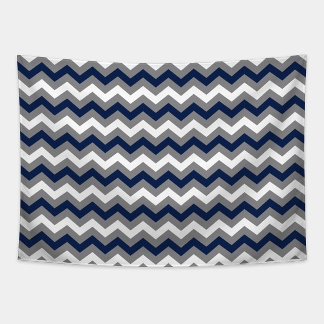 Navy Blue, Grey and White Chevron Zigzag Pattern Tapestry by squeakyricardo