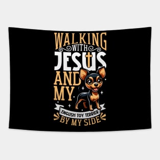 Jesus and dog - English Toy Terrier Tapestry