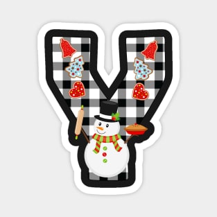 BW Buffalo Checks Pattern Monogram Y | Snowman Magnet