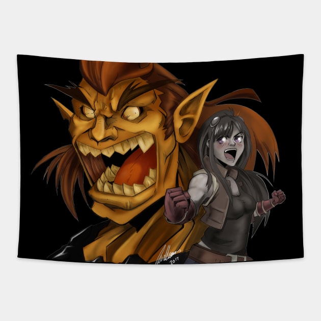 Demon And the Fighter Tapestry by buffalotrident