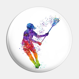 Lacrosse Girl Player Watercolor Silhouette Painting Pin