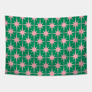 Atomic Age Mid Mod Starburst Geo Pattern in Pink and Green Tapestry